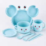 Light Blue Crab Theme Silicone Baby Feeding Set (6 Pieces)