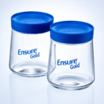 Ensure Gold Branded Clear Glass Storage Jars with Blue Lids