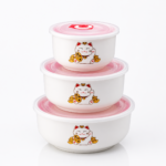 Lucky Cat Ceramic Nesting Bowls with Lids (Set of 3)