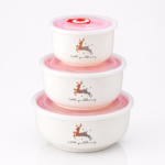 Reindeer Ceramic Nesting Bowls with Lids (Set of 3)