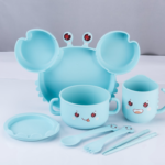 Light Blue Crab Theme Silicone Baby Feeding Set (6 Pieces)