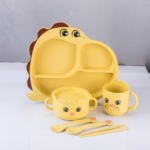 Yellow Dinosaur Theme Silicone Baby Feeding Set (6 Pieces)