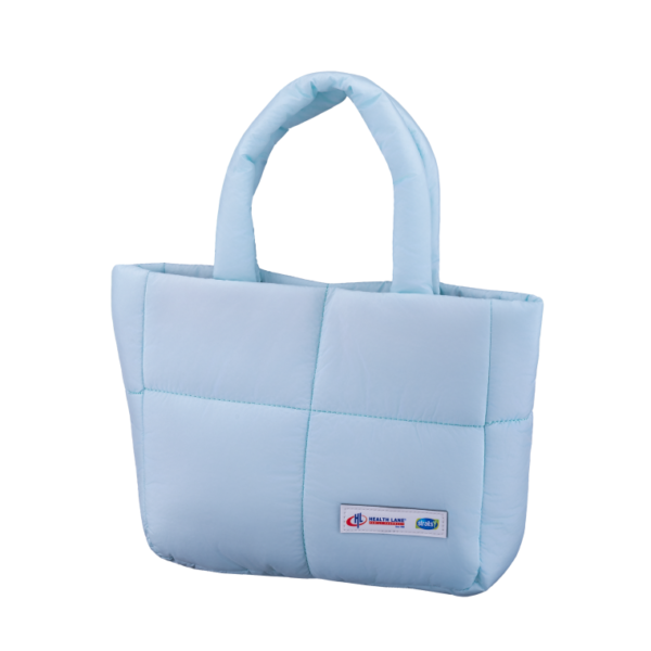 Light Blue Health Lane Family Pharmacy Quilted Puffer Tote Handbag