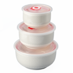 Geometric Pattern Ceramic Nesting Bowls with Lids (Set of 3)