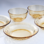 Amber Tinted Glass Dessert Bowl and Plate Set (5 Pieces)