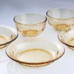 Amber Tinted Glass Dessert Bowl and Plate Set (5 Pieces)