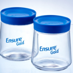 Ensure Gold Branded Clear Glass Storage Jars with Blue Lids