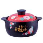 Red and Black Floral Ceramic Hot Pot Casserole Dish