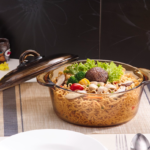 Large Amber Tinted Glass Casserole/Noodle Bowl with Lid