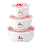 Reindeer Ceramic Nesting Bowls with Lids (Set of 3)